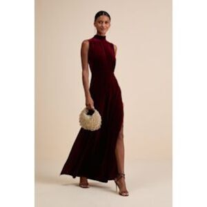 Lulu's Sleeveless High-Neck Burgundy Velvet Gown